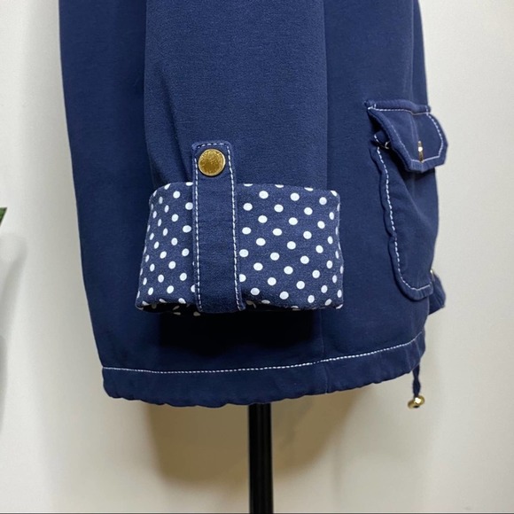 Jones New York Blue Cotton Jersey Jacket Nautical Snap Polka Dot Accent Utility - Picture 4 of 9